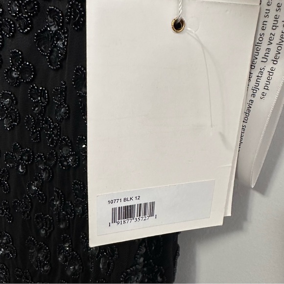 Mac Duggal HAND BEADED FLOUNCE SLEEVE MIDI DRESS Black Size 12 Style 10771 - Picture 8 of 12